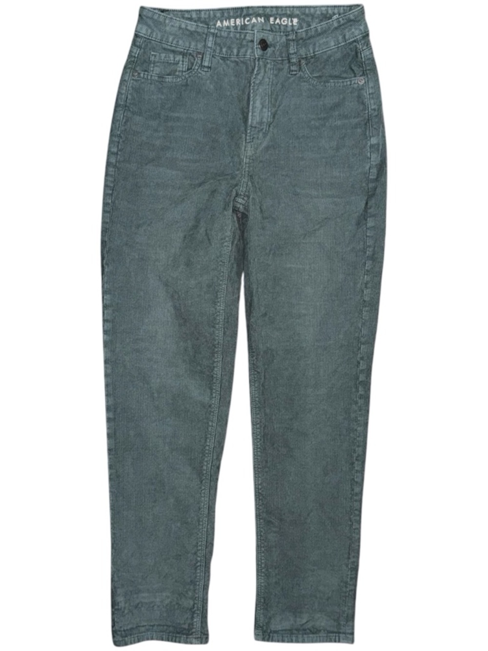 American Eagle Mom Straight Jeans Green Corduroy Stretch Pants High Rise Size 0